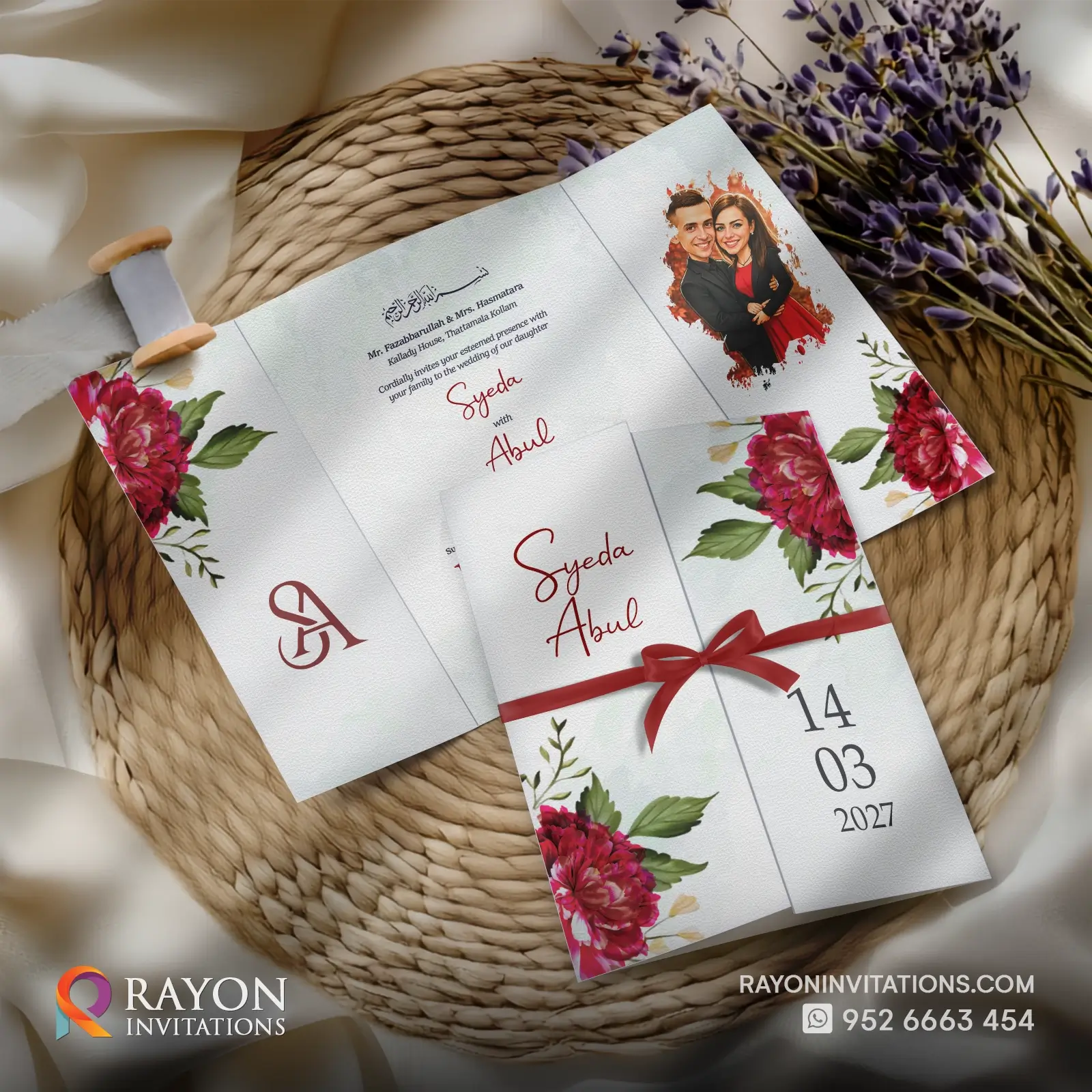 Floral Wedding Invitation Cards Red 0125 Floral-Wedding-Invitation-Card-0125.webp