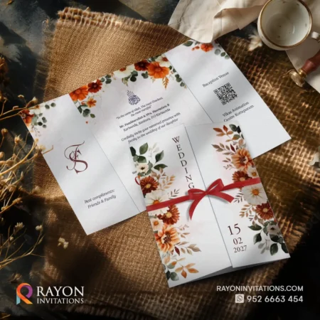 Floral Wedding Invitation Cards Orange 045